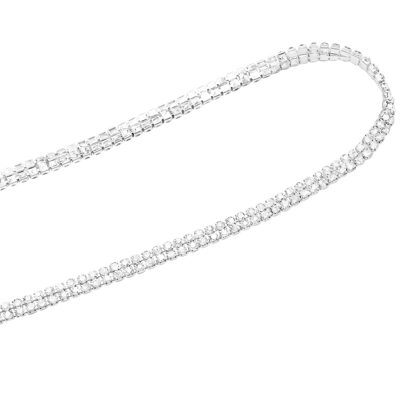 Elegant Crystal Rhinestone Strap Reader Eyeglass Chain Holder Necklace, 28.5" (Clear Crystal Double Row Silver Tone)