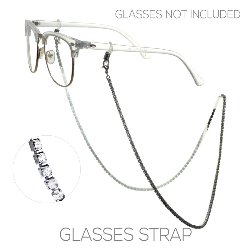 Elegant 3mm Crystal Rhinestone Strap Reader Eyeglass Chain Necklace Holder, 28.5"