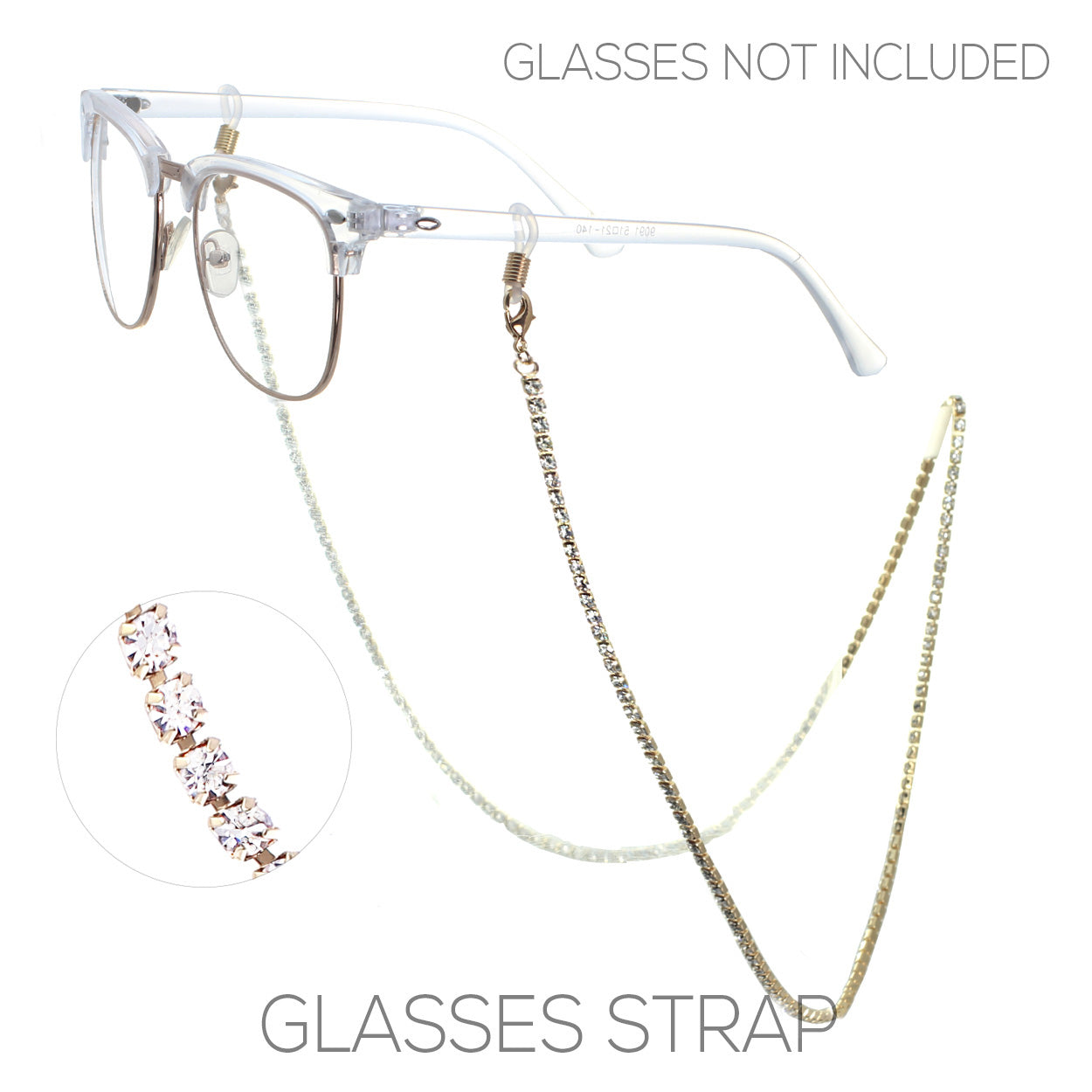 Elegant 3mm Crystal Rhinestone Strap Reader Eyeglass Chain Necklace Holder, 28.5"