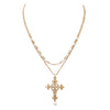 Women's Stunning Gold Tone Christian Cross With Simulated Pearls Double Strand Chain Necklace Easter Gift,16"+3" Extension