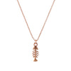 Women's Whimsical Matte Copper Tone Fish Bone Skeleton Pendant Necklace, 16"-18" with 2" Extender