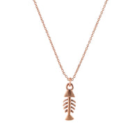 Women's Whimsical Matte Copper Tone Fish Bone Skeleton Pendant Necklace, 16"-18" with 2" Extender