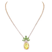 Fun And Fruity Statement Yellow And Green Crystal Rhinestone Pineapple Pendant Necklace, 16"+3" Extender