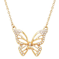 Whimsical Polished Gold Tone Crystal Butterfly Cutout Pendant Necklace, 16"+3" Extender