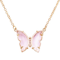 Whimsical Pink Glass Crystal Butterfly Necklace, 15"-18" with 3" Extender