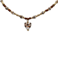 Floral Ceramic And Wood Beaded Heart Pendant Necklace, 16-19 inches