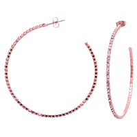 Side Silhouette Rose Gold Tone Crystal Rhinestone Hypoallergenic Post Back Hoop Earrings, 2"