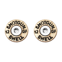 12 Gauge Shotgun Shell Spent Bullet Hypoallergenic Post Back Stud Earrings (15mm Gold)
