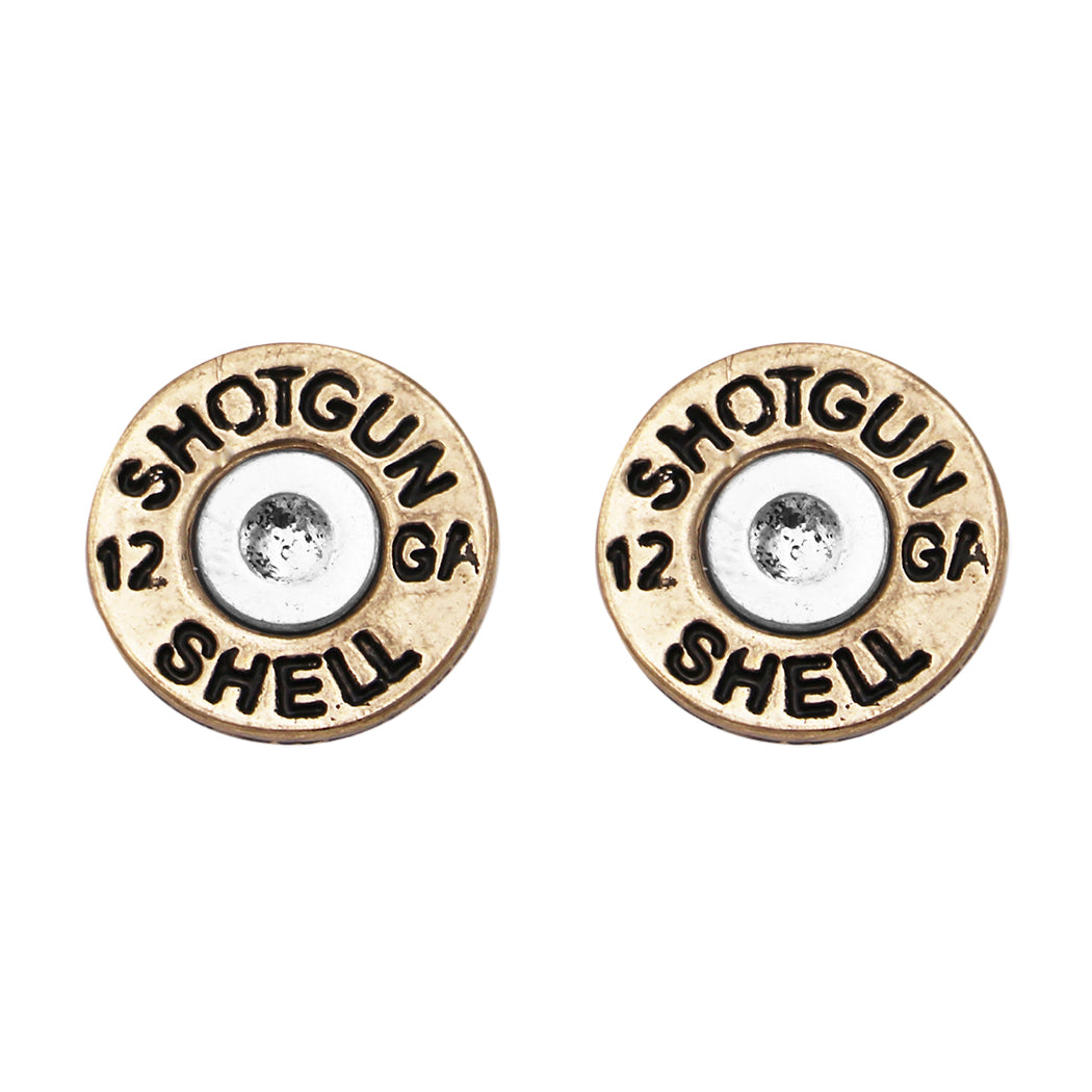 12 Gauge Shotgun Shell Spent Bullet Hypoallergenic Post Back Stud Earrings (15mm Gold)