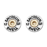 12 Gauge Shotgun Shell Spent Bullet Hypoallergenic Post Back Stud Earrings (15mm, Silver Tone)