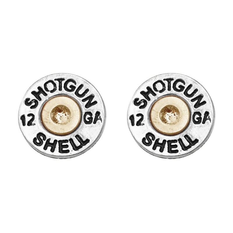 12 Gauge Shotgun Shell Spent Bullet Hypoallergenic Post Back Stud Earrings (15mm, Silver Tone)