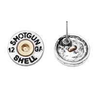 12 Gauge Shotgun Shell Spent Bullet Hypoallergenic Post Back Stud Earrings (15mm, Silver Tone)