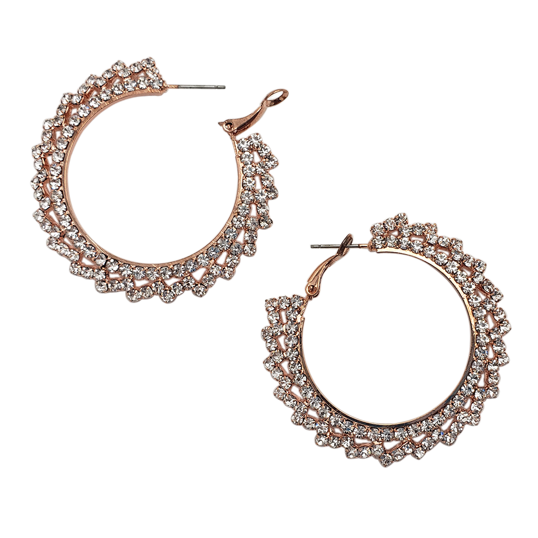 【関税込み】Earrings - Rabanne - Aluminum - Rose Gold Elegant Rose Gold With Crystal Rhinestones Statement Lever