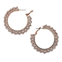 Elegant Rose Gold With Crystal Rhinestones Statement Lever Back Hoop Earrings, 2"