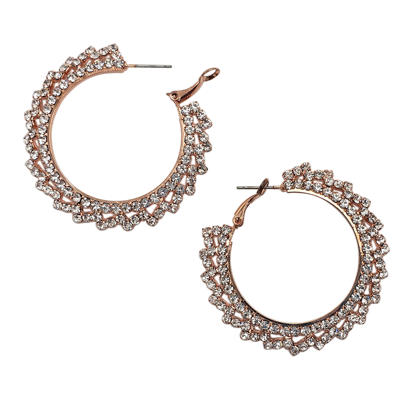 Stunning Crystal Wreath In Gold Tone Side Silhouette Lever Back Hypoallergenic Hoop Earrings, 2"