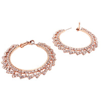 Elegant Rose Gold With Crystal Rhinestones Statement Lever Back Hoop Earrings, 2"