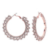 Elegant Rose Gold With Crystal Rhinestones Statement Lever Back Hoop Earrings, 2"