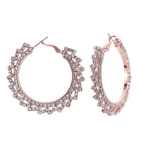 Elegant Rose Gold With Crystal Rhinestones Statement Lever Back Hoop Earrings, 2"