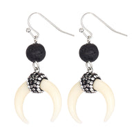 Women's Western Steer Horn With Lava Stone And Crystals Dangle Earrings, 1.75"