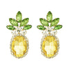 Fun and Fruity Glass Crystal Rhinestone Whimsical Pineapple Post Back Earrings, 1.62"