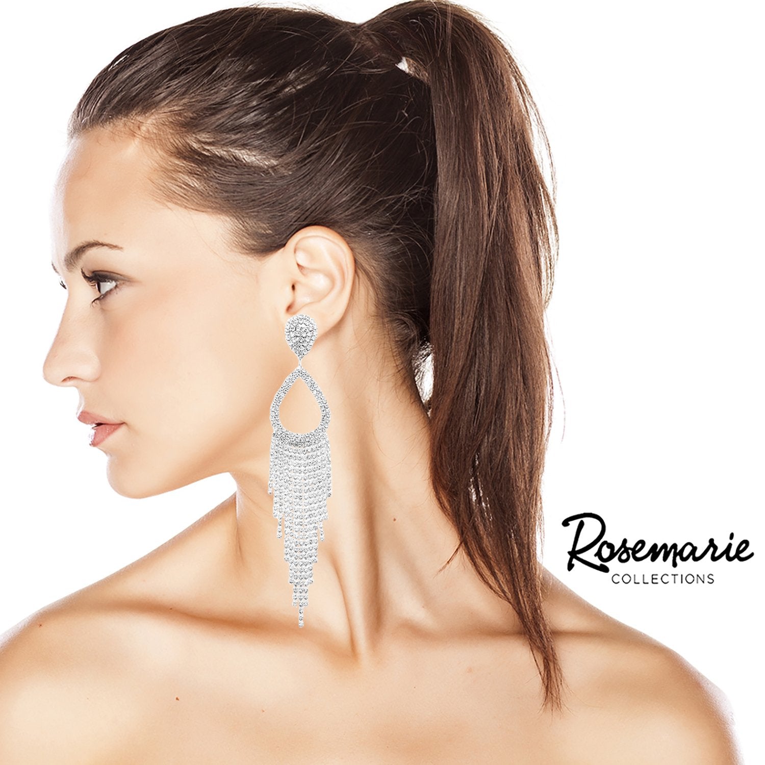 Statement Crystal Rhinestone Teardrop Fringe Shoulder Duster Earrings