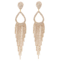 Statement Crystal Rhinestone Teardrop Fringe Shoulder Duster Earrings