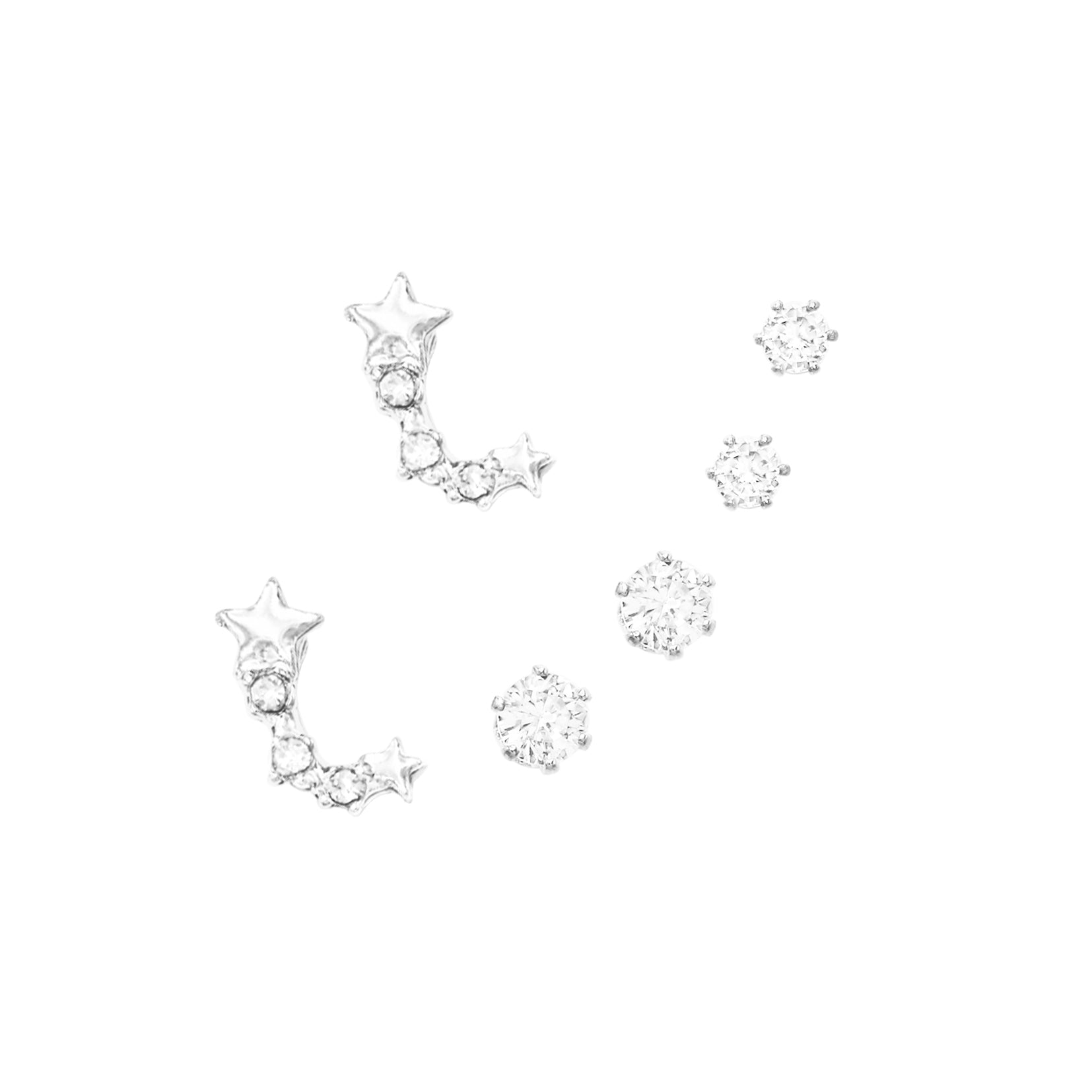 Timeless Classic Set of 3 Studs With Premium Cubic Zirconia Crystals Solitaire And Fun Shape Post Back Hypoallergenic Earrings