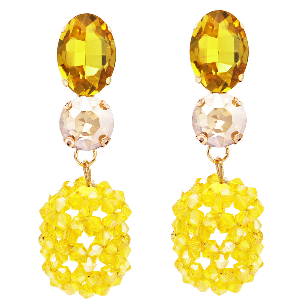 Hypoallergenic Beaded Rock Candy Crystal Earrings, 2.25" (Sunshine Yellow)