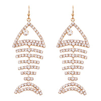 SoFISHticated Pave Crystal Fish Bone Dangle Earrings, 2.5"