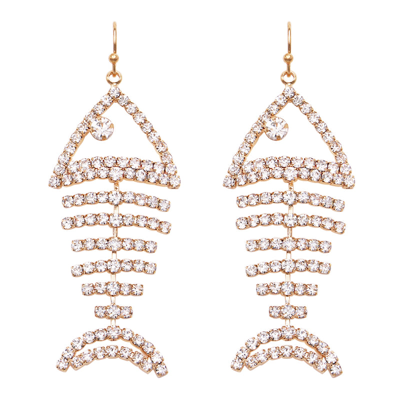 SoFISHticated Pave Crystal Fish Bone Dangle Earrings, 2.5"