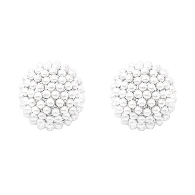 Timeless Classic Simulated Pearl Pave Cluster Hypoallergenic Stud Earrings, 0.35"