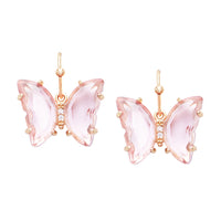 Whimsical Pink Glass Crystal Butterfly Earrings, 0.75"