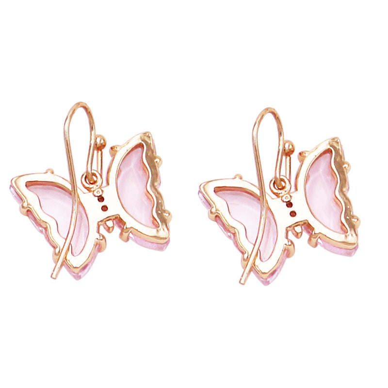 Whimsical Pink Glass Crystal Butterfly Earrings, 0.75"