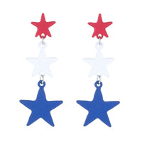 Rosemarie & Jubalee Women's July 4th Patriotic Red White And Blue Powder Coated USA Star Hypoallergenic Post Back Earrings, 2.25"