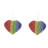 Stunning Rainbow Crystal Rhinestone Hearts Friendship Gifting Pride Love Silver Tone Dangle Earrings, 1.61"