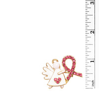 Charming Pink Ribbon Crystal Rhinestone Angel Lapel Pin Brooch, 1"