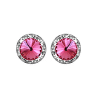 Timeless Classic Hypoallergenic Post Back Halo Earrings Made With Swarovski Crystals (15mm, Rose Pink Crystal Silver Tone)