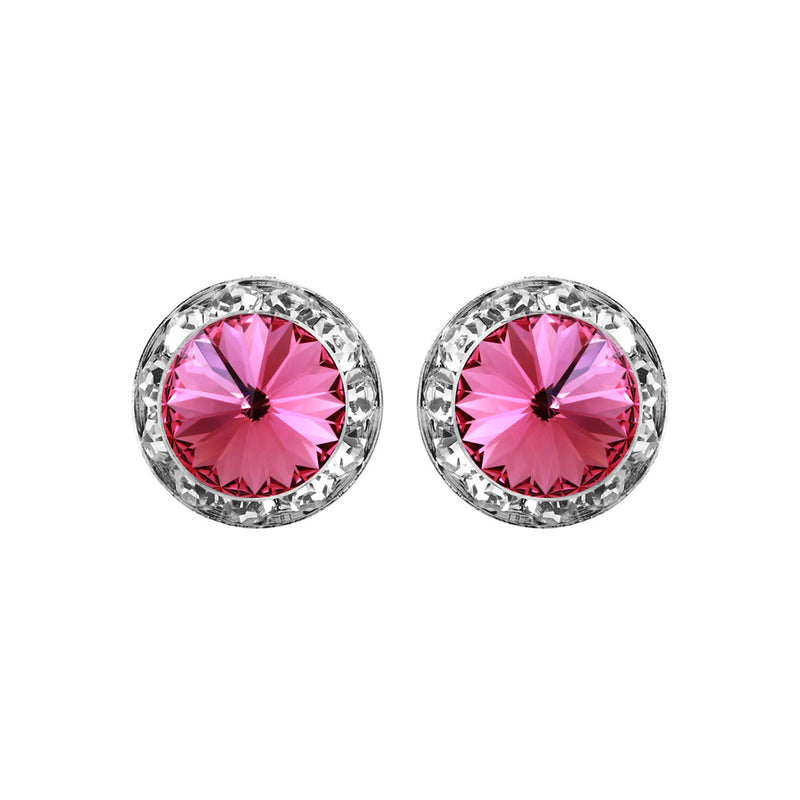 Timeless Classic Hypoallergenic Post Back Halo Earrings Made With Swarovski Crystals (15mm, Rose Pink Crystal Silver Tone)