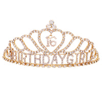 Rhinestone Birthday Tiara Crown 16 year Birthday (Sweet 16 Gold Tone)
