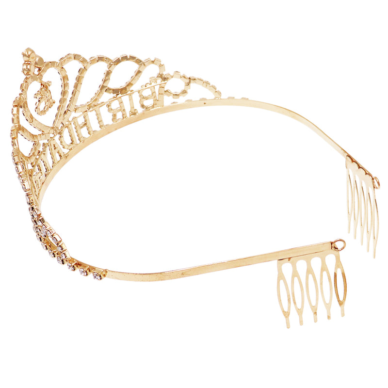 Rhinestone Birthday Tiara Crown 16 year Birthday (Sweet 16 Gold Tone)