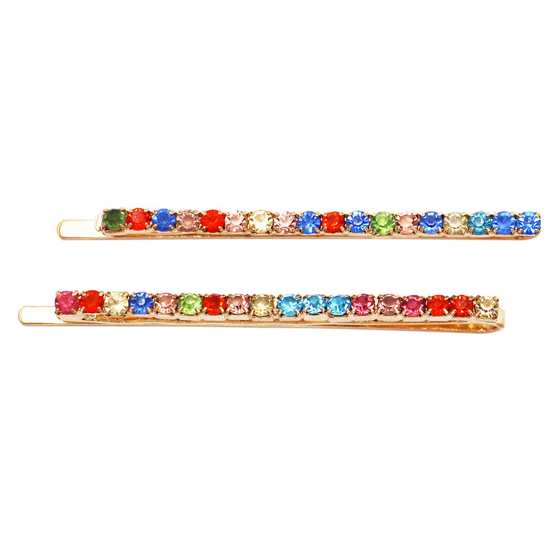 Crystal Rhinestone Sparkle Hair Clip Bobby Pins (Small Multicolor Crystal Gold Tone)