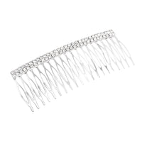 Silver Tone Double Row Crystal Rhinestone Embellished Hair Comb, 4.25"
