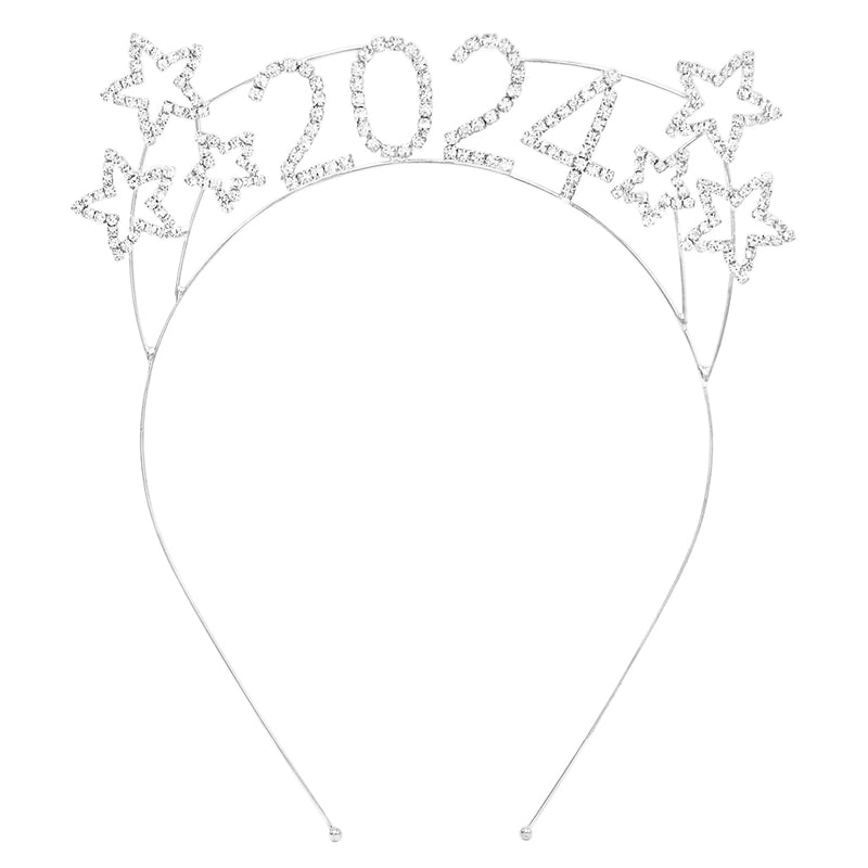 Sparkly Crystal Rhinestones 2024 New Year's Headband Tiara Headband Decoration