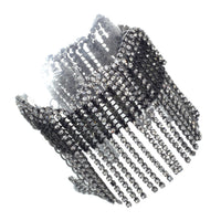 Unique Statement 10 Row Black Crystal With Rhinestone Fringe Hematite Tone Adjustable Bracelet, 7"+1.5" Extender