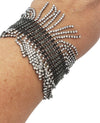 Unique Statement 10 Row Black Crystal With Rhinestone Fringe Hematite Tone Adjustable Bracelet, 7"+1.5" Extender