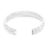 Women's Stunning Simulated Pearl and Crystal Rhinestone Flex Wire Cuff Bracelet, 2.25"