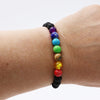 Multi-Colored Natural Semi Precious Stones Rainbow Chakra Beads Stretch Bracelet, 6.5" (Lava Stone Chakra)