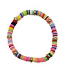 Vibrant Rainbow syntheticRubber Rings With Gold Tone Beads Statement Stretch Bracelet, 5.5"