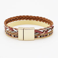 Braided Vegan Leather Magnetic Clasp Bracelet, 7.5" (Pink Gold Tone)
