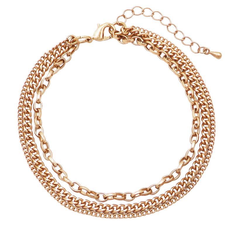 Stunning Triple Strand Draped Gold Tone Chains Ankle Bracelet Anklet, 8"-10" with 2" Extender